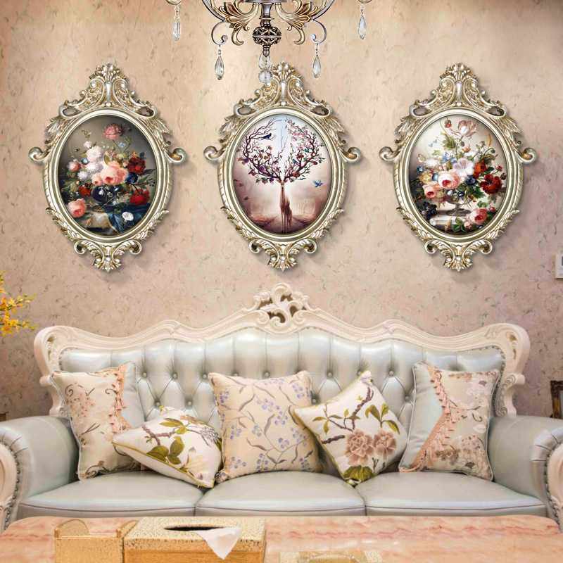 欧式客厅沙发背景墙装饰画三联画简欧麋鹿挂画动物牡丹壁画
