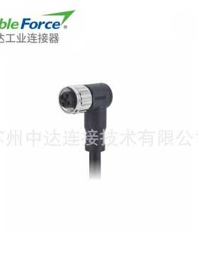 M12连接器4pin T-Code母弯头预铸电缆防水航空插头2M 屏蔽型
