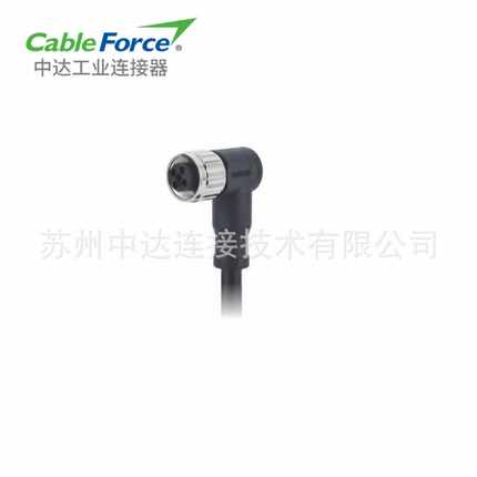 M12连接器4pin T-Code母弯头预铸电缆防水航空插头2M 屏蔽型