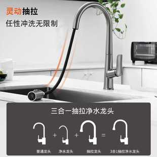 三合一净水器直饮水净水抽拉式 厨房冷热水槽全铜盆龙头轻奢龙头