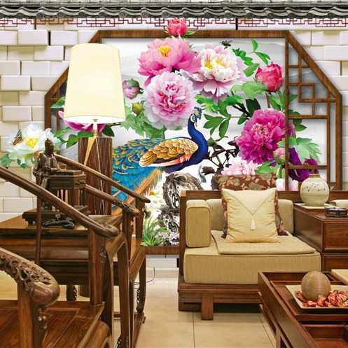 墙布新中式客厅电视背景墙壁纸3d立体影视墙布家用壁布中式花鸟壁,3C数码配件,摄像机配件,淘宝优惠券,粉丝福利购,淘宝优惠卷