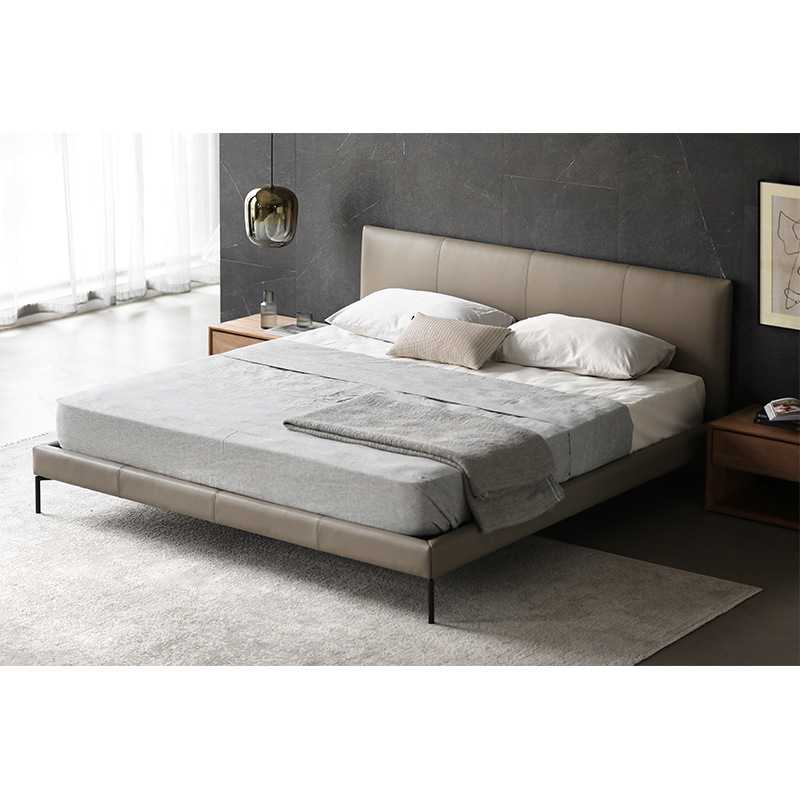 北欧表情意式极简简约现代ALGER软包靠背全真皮主卧双人床复古床
