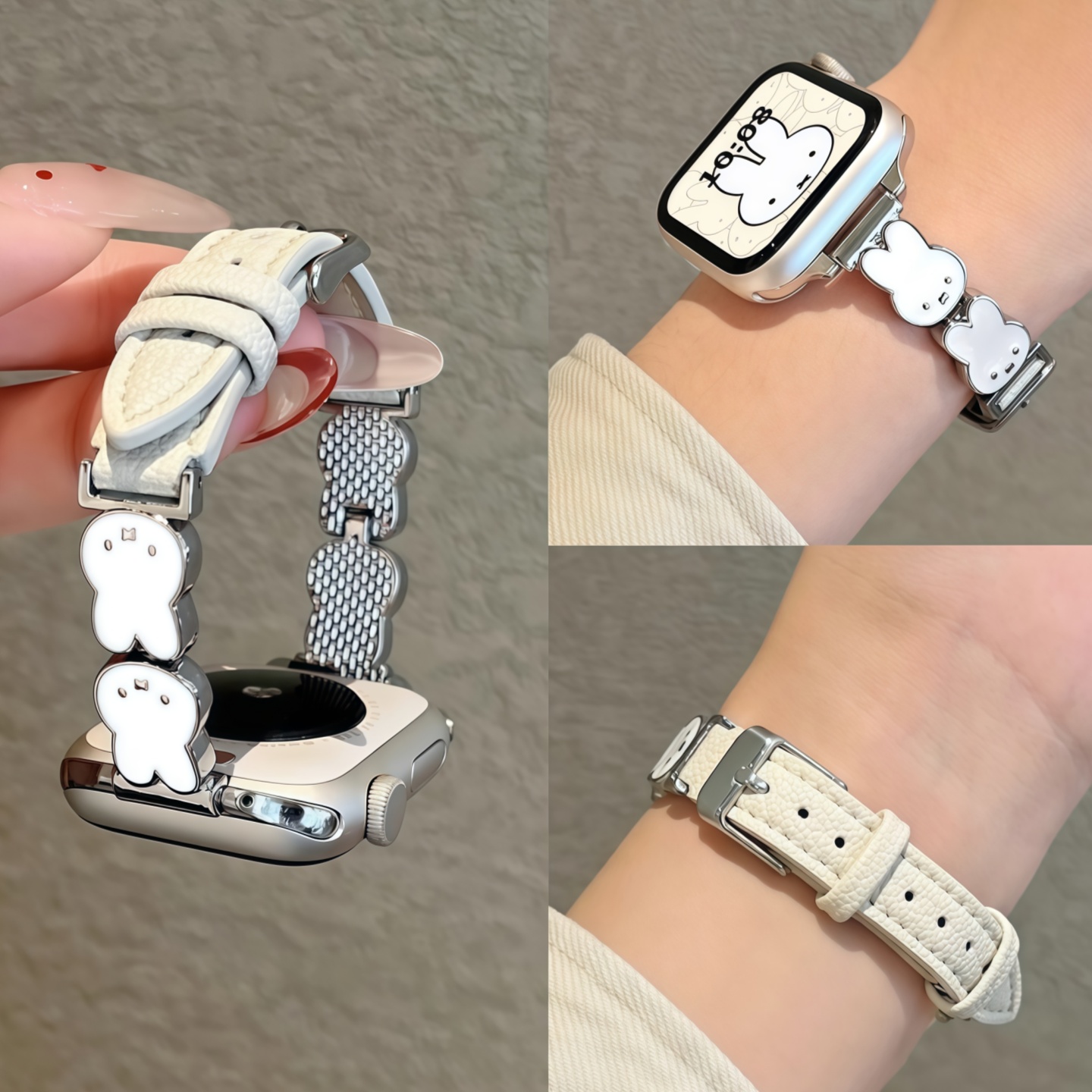 适用苹果iwatch米菲兔皮质表带