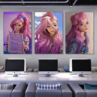 英雄联盟挂画KDA萨勒芬妮网吧网咖壁画LOL电竞酒店房间卧室装饰画