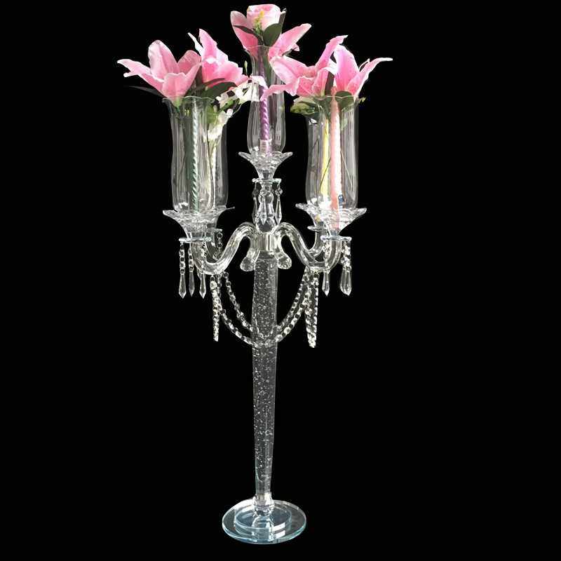新款水晶烛台五头玻璃蜡烛台婚庆路引多头水晶烛台外贸厂家