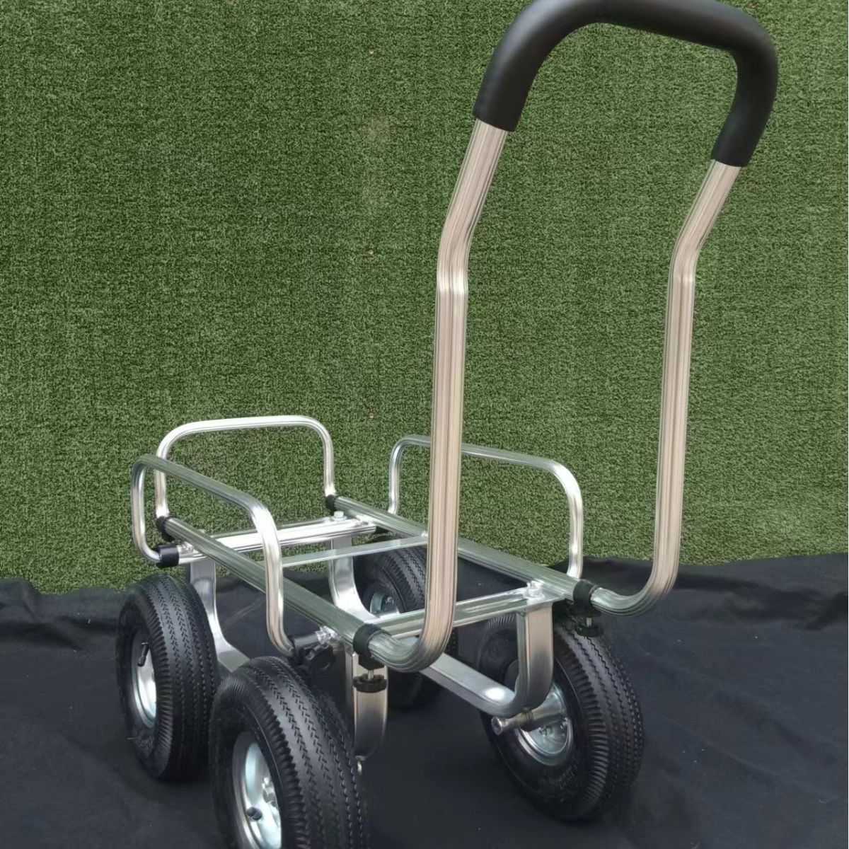 铝制四轮静音平板手推车带围框四轮拉货平板手推车