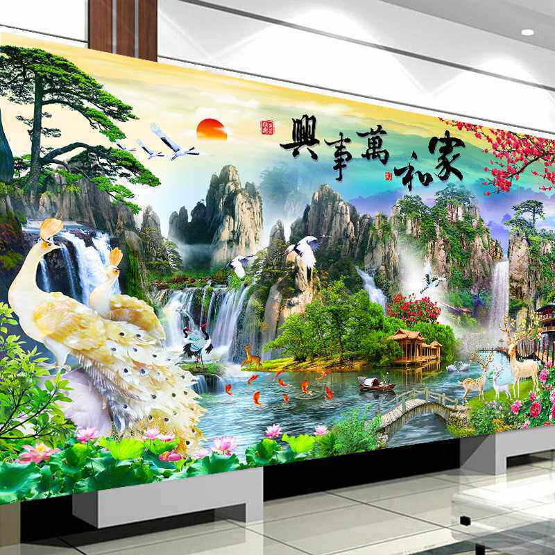 5D异形钻石画满钻新款十字绣家和万事兴山水画孔雀砖石绣镶钻无框