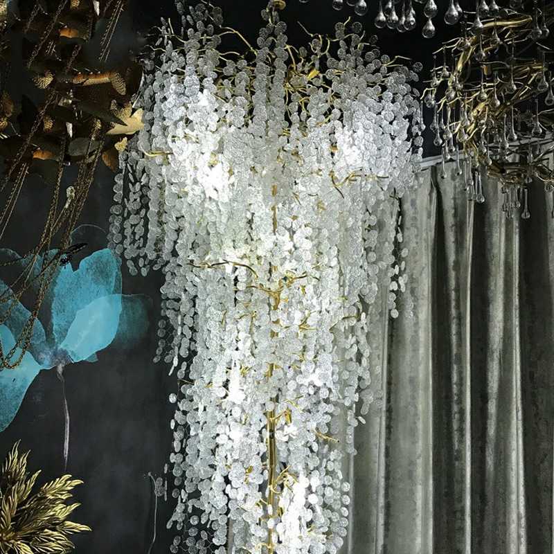 楼梯长吊灯楼梯间中空水晶金钱树别墅客厅大厅复式楼大吊灯旋转家