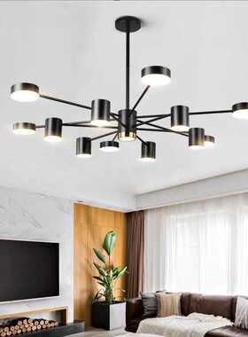 后现代客厅吊灯 直杆2头4头6头8头烤漆金属北欧风黑色金色LED吊灯