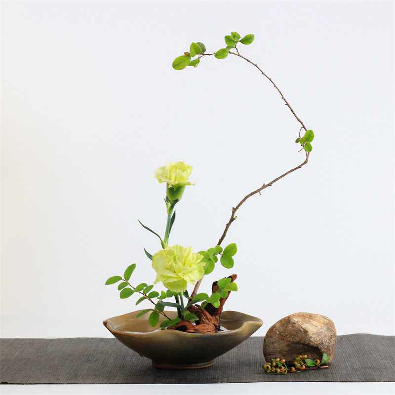 手工陶瓷花盆剑山插花器茶席插花茶席花艺家居插花软装盆景花盘
