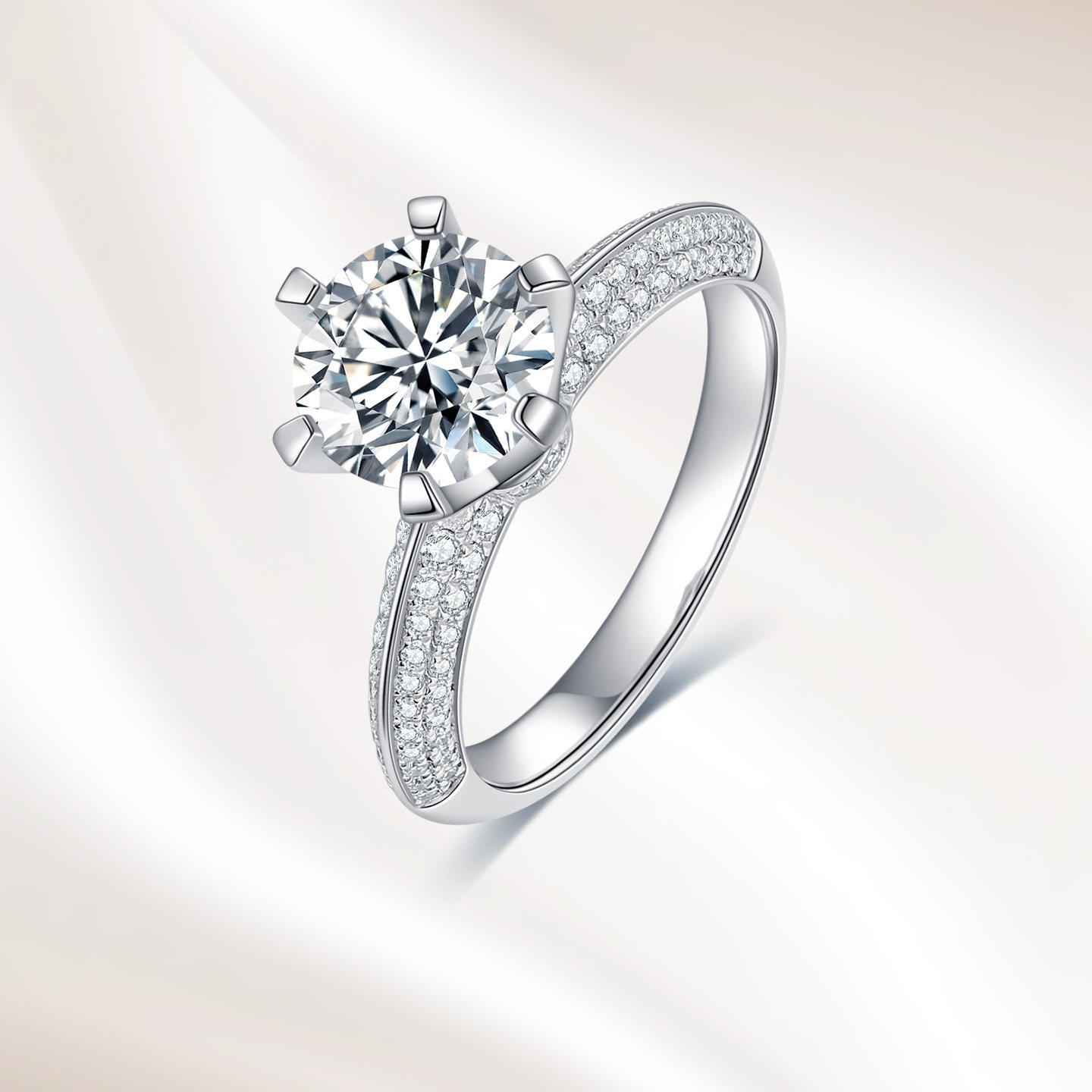 18K金培育钻石半壁江山一克拉真钻戒求婚结婚六爪铂金戒指女定制