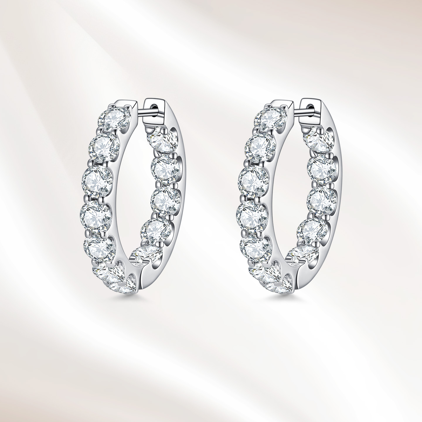 18K金培育钻石女士耳环时尚个性爆闪排钻耳饰耳圈耳扣母亲节礼物