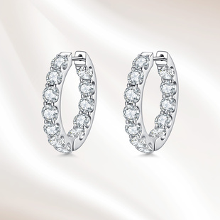 18K金培育钻石女士耳环时尚 爆闪排钻耳饰耳圈耳扣母亲节礼物 个性