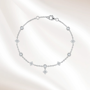 18K金培育钻石泡泡四叶草手链女小众精致小确幸手饰品情人节礼物