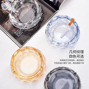 W圆形小烟灰盅碟 酒店客房KTV酒吧家用烟灰缸房间烟缸玻璃透明经典