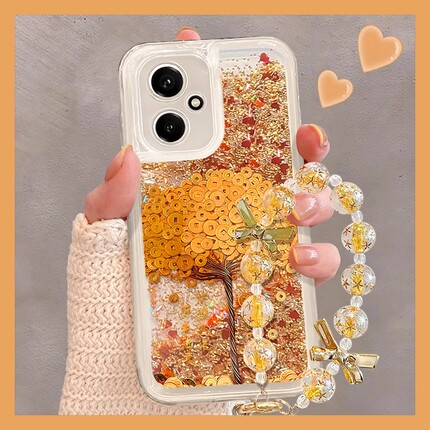 Golden Money Tree Liquid Sand Phone Case Suitable for Apple 17 Pro Max, High-End Mate 70, New Pura 80, Simple Reno 14, Niche Y300, Honor 400, Light Luxury S30, Anti-Drop 80Se Protective Case