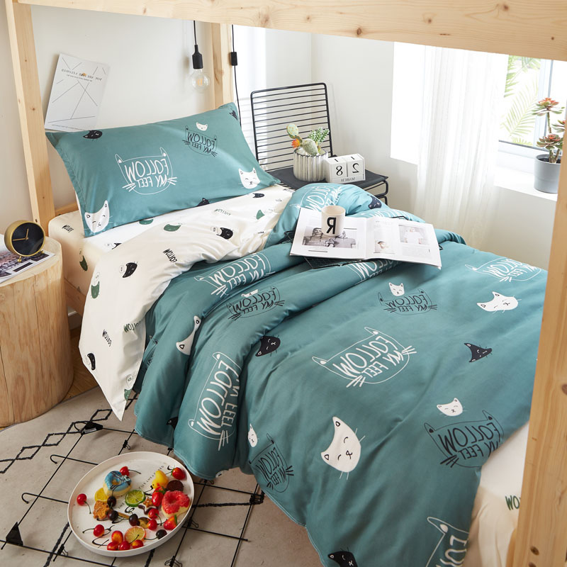 学生宿舍三件套单人床1.2米v床单被套蓝格子学校1m四件套床上用品