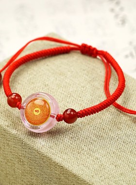 楞严咒手链琉璃材质多色可选小圆满E金刚结手绳图案定制文创饰品