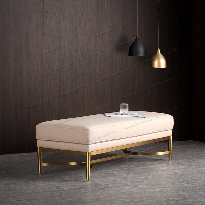 北欧后现代简约皮艺床尾凳卧室轻奢不锈钢换鞋凳家用.沙发凳脚踏