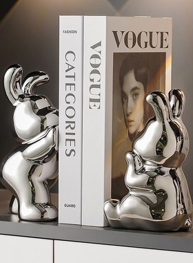 创意兔子a书档玄关客厅陶瓷摆件展示柜书柜电视柜现代简约家居装