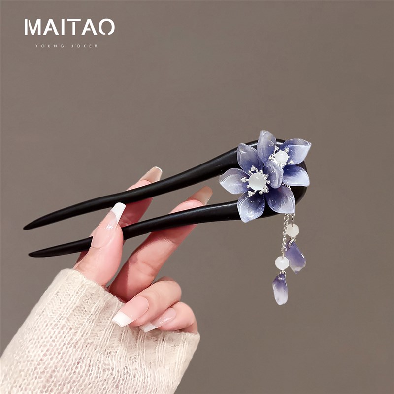 2025新款高档黑檀木U型发簪古C典国风步摇簪子女礼物头花日常发簪