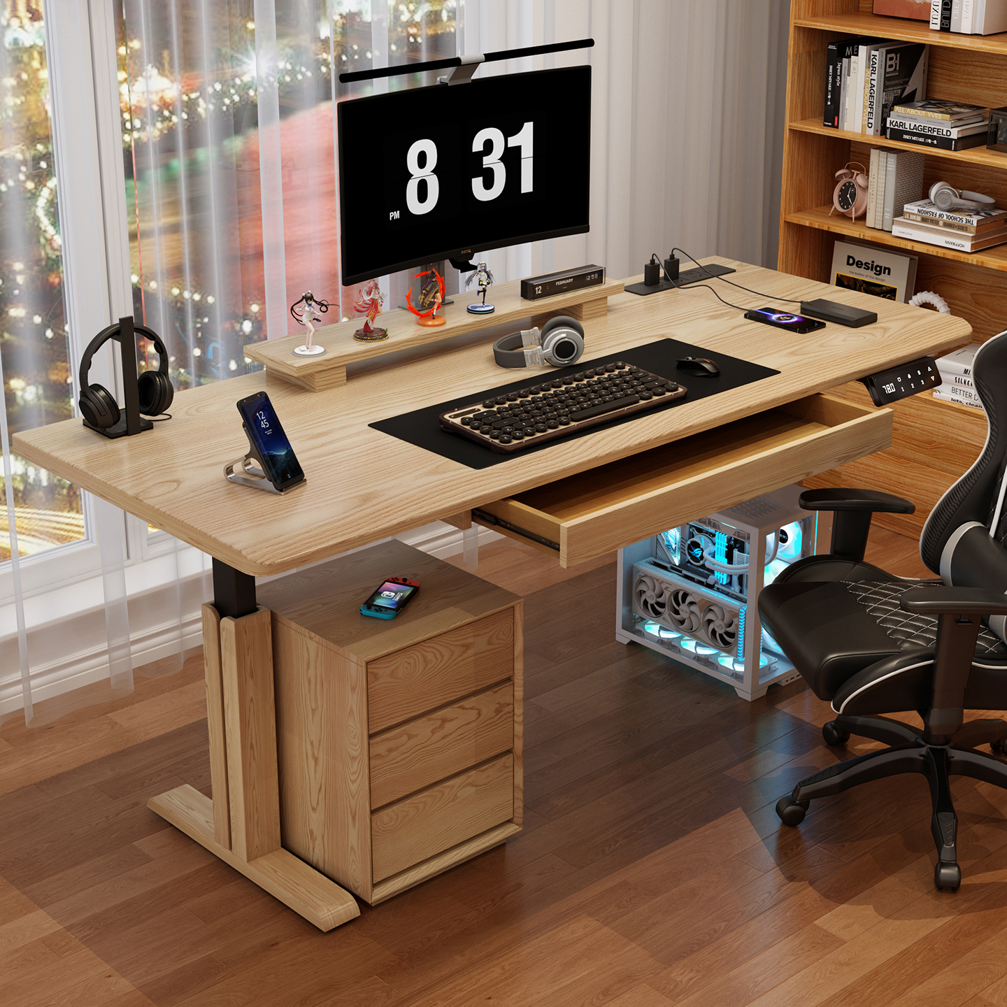 凡辰星河北美白蜡木升降电脑桌