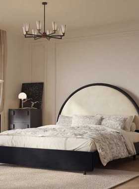 现代极简布艺床轻奢丝绒布艺床双人床法式卧室黑色复古风绒布民宿