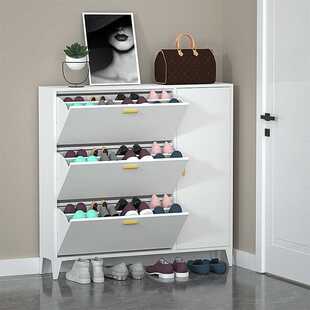 24CM超薄鞋柜钢制翻斗式鞋柜家用门口入户玄关收纳窄柜隐藏大容量