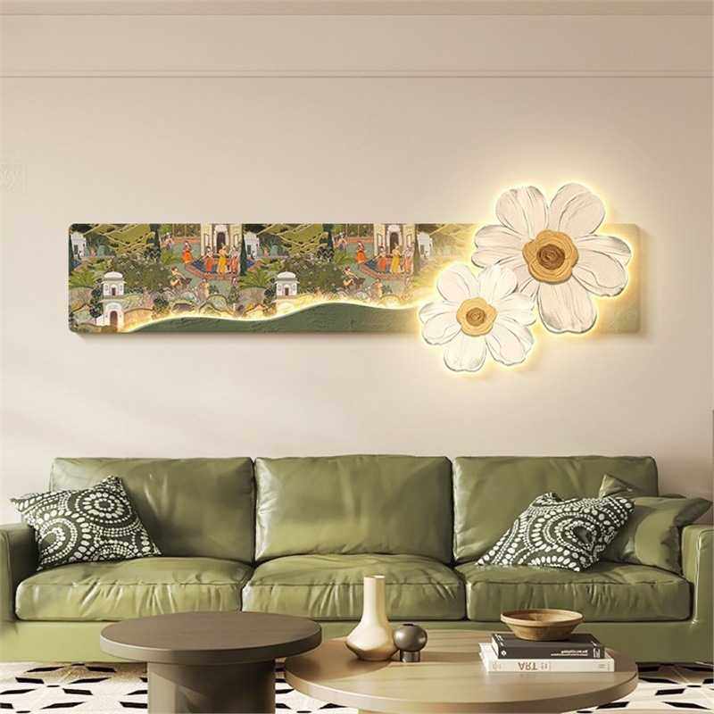 中古风客厅装饰画法式复古沙发背景墙壁灯画创意花卉卧室床头挂画