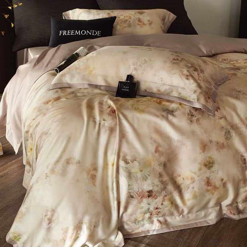 进口兰精80支天丝棉柔软丝滑四件套数码印花被套床单亲肤裸睡床品