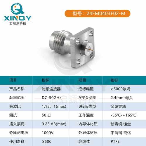 XINQY 50GHz高频四孔法兰固定连接头 连接器2.4母头金属穿墙式
