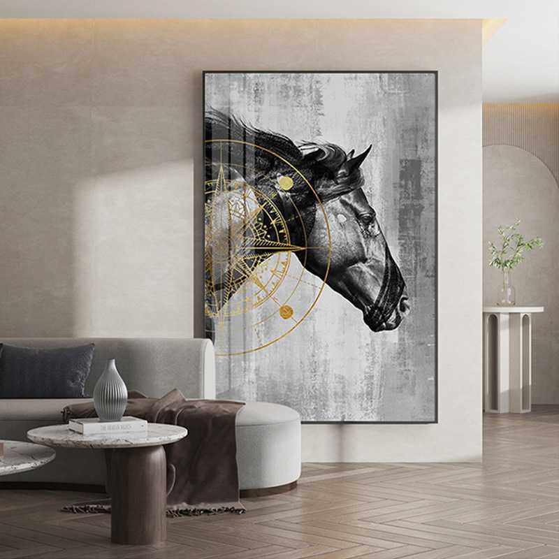 入户玄关装饰画竖版现代简约壁画骏马落地画走廊过道背景墙画挂画