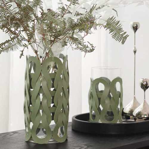 现代轻奢皮质编织纹直筒玻璃花瓶客厅餐厅桌面装饰花器软装饰品