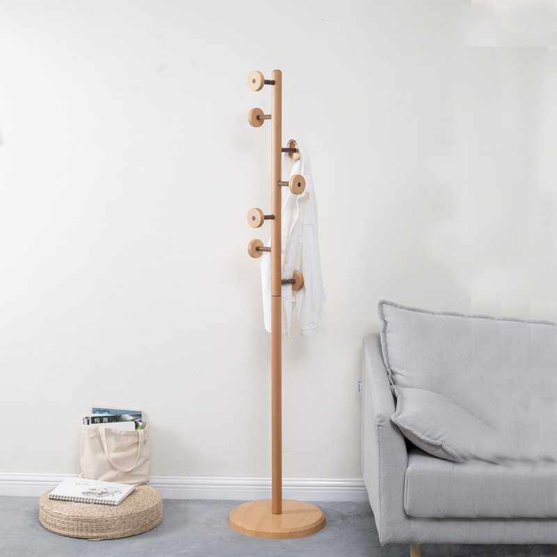简易日式客厅晾衣创意卧室立式可移动蘑菇挂衣落地衣架实木衣帽架