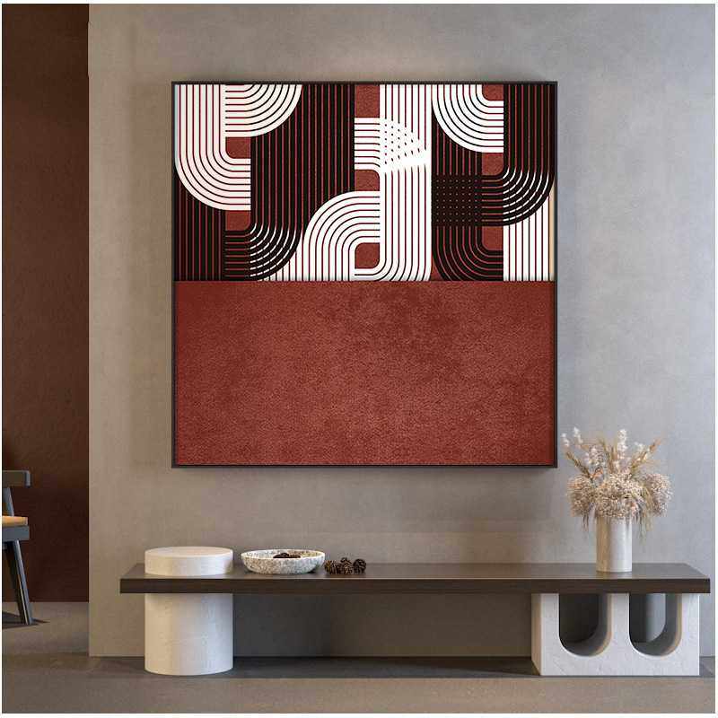 现代轻奢客厅玄关装饰画红色抽象线条极简艺术背景墙壁方型挂画