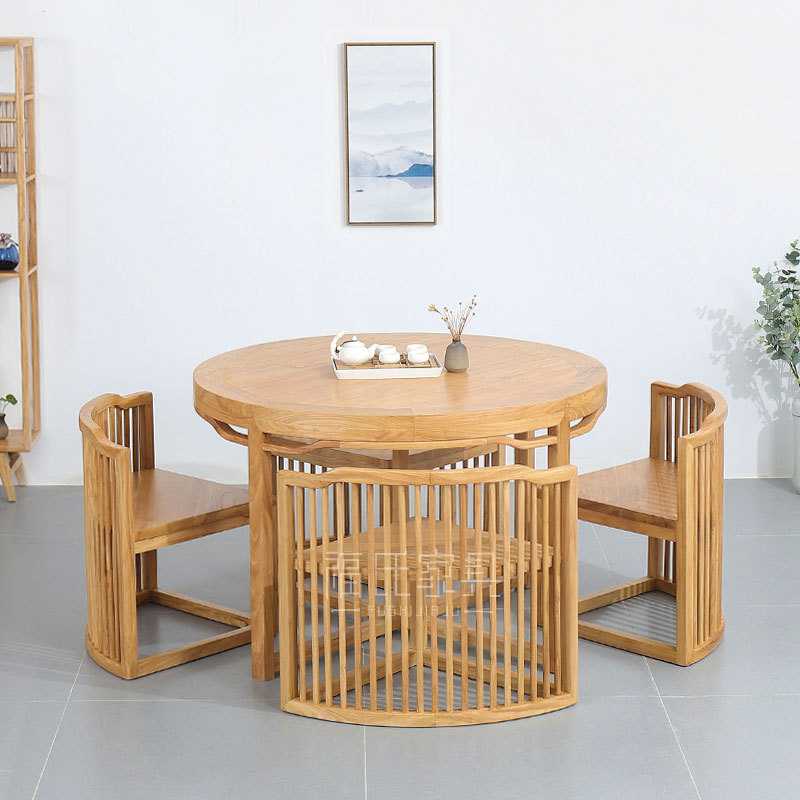 新中式餐桌椅白蜡木禅意客桌茶台洽谈桌老榆木免漆接待桌实木圆桌