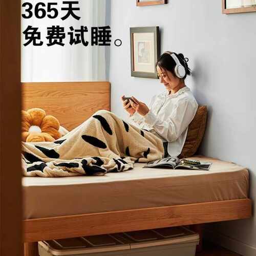 定制实木床齐边床薄床头1米35单人小户型樱桃木1.8主卧悬浮双人床