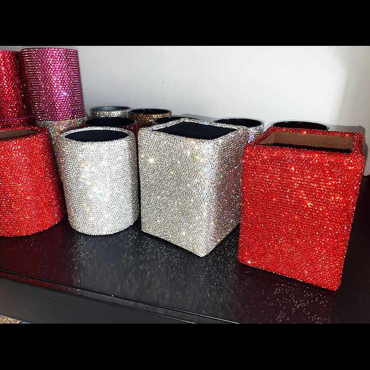 热销镶钻笔筒 厂家直销时尚陶泥粘钻化妆刷桶 贴钻美妆工具收纳筒