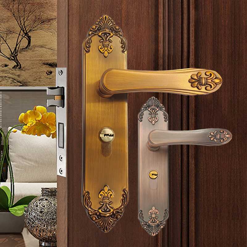 欧式门锁静音磁吸家用房门锁卧室房间实木门锁具黄古铜室内门锁具