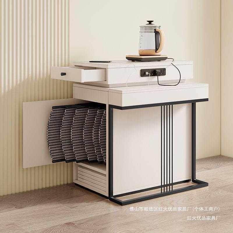 意式极简小户型家用实木多功能岩板可伸缩折叠中导倒岛台餐桌一体