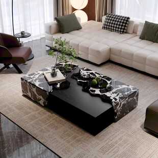 大理石实木茶几客厅家用意式别墅个性创意时尚2024年新款行云流水
