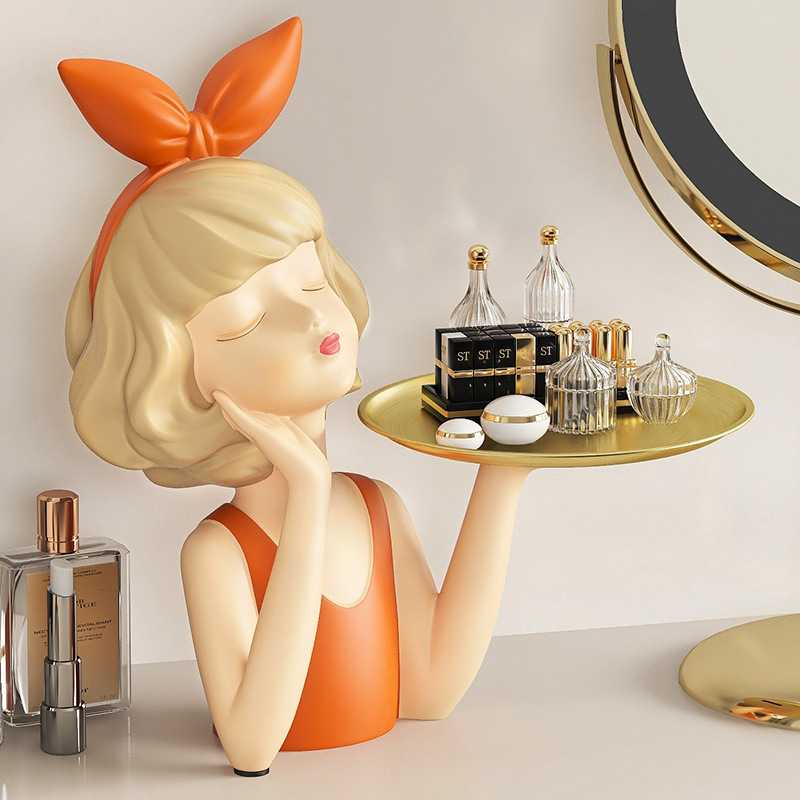 蝴蝶结女孩托盘玄关摆件鞋柜客厅桌面卧室钥匙收纳家居软装饰品