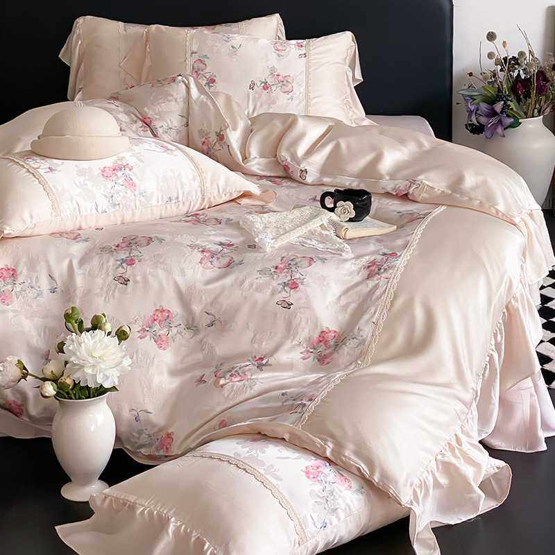 轻奢高级感凉感床上四件套少女心刺绣被莱赛尔床单丝滑床品夏
