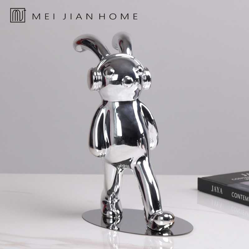 简约现代音乐兔树脂摆件创意卡通玩偶儿童房床头柜样板房软装饰品