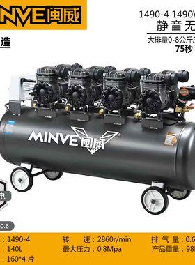 闽威1490W系列可携式空气压缩机小型静音无油 气泵木工装修级铜电