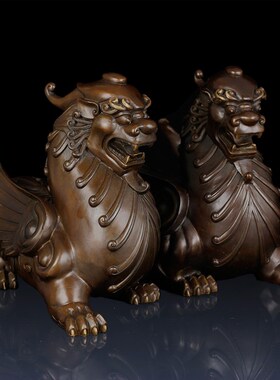 纯黄铜貔貅工艺品摆n件铜貔貅家居饰品铜貔貅一对办公室装饰品貔