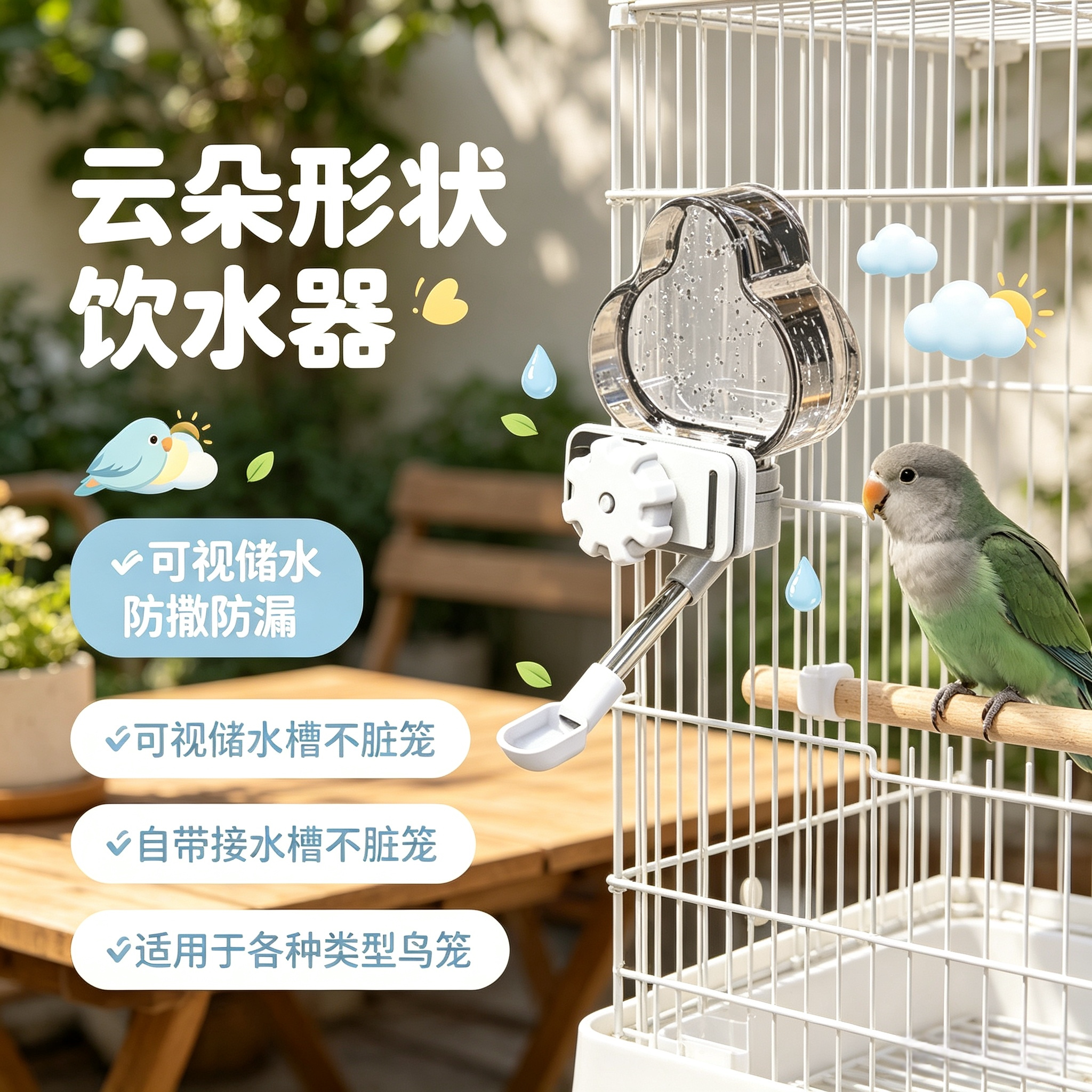 宠帮仕鸟用自动饮水器防溅大容量