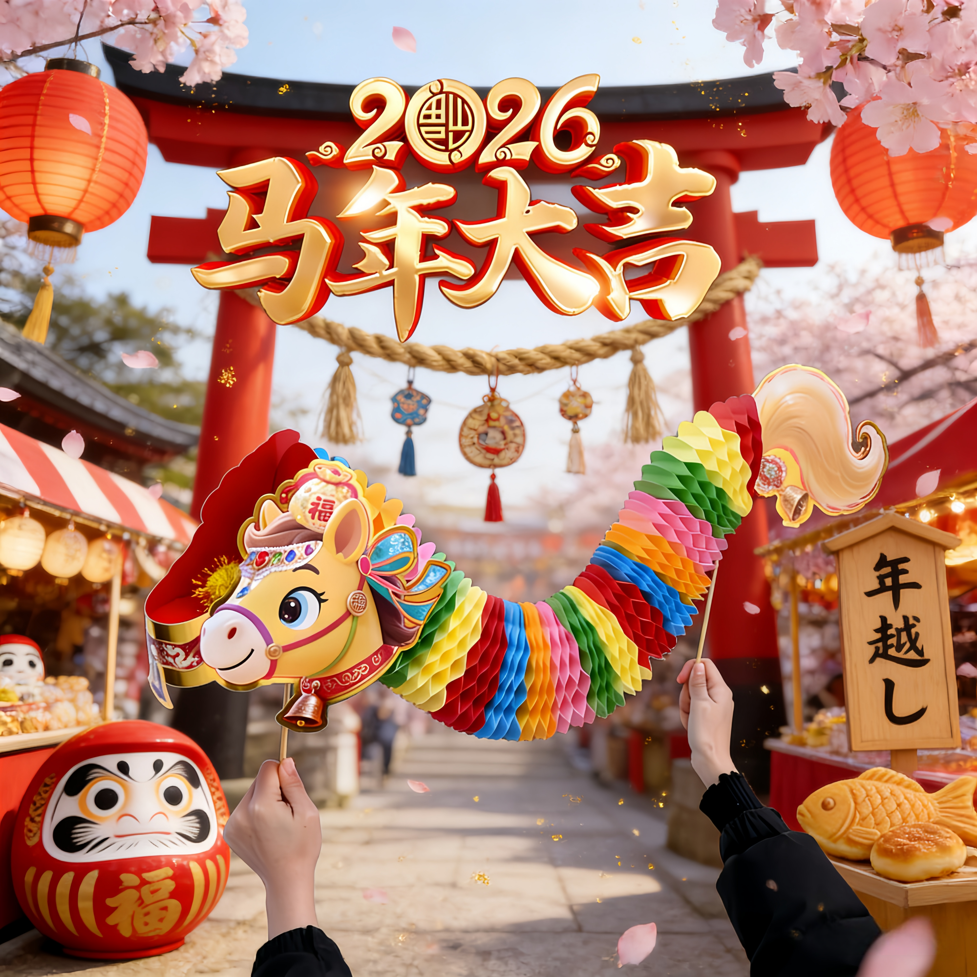 2026新年纸龙舞龙灯笼挂饰春节拉花花灯马年氛围拍照道具喜庆装饰