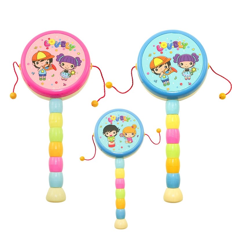 早教牛皮传统复古老式拨浪鼓拔w大波浪手摇鼓视觉23456个月吆喝小