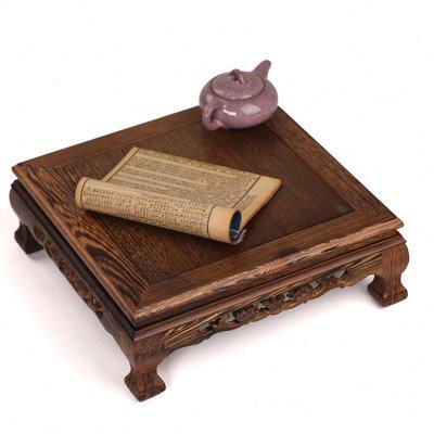 红木家具 鸡翅木中式四方桌 小茶几炕几飘窗桌 大底座花架盆景架